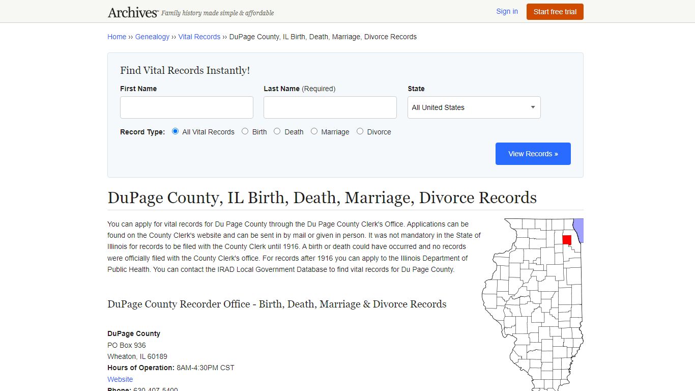 DuPage County, IL Birth, Death, Marriage, Divorce Records - Archives.com